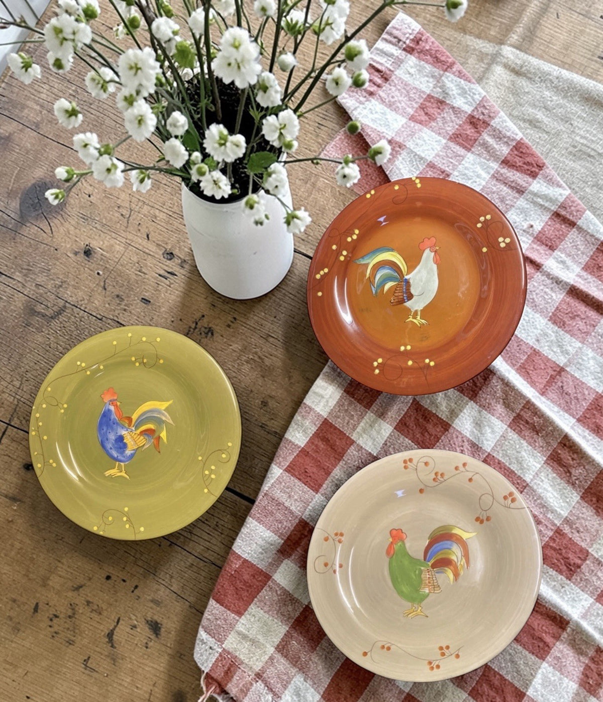 Laurie Gates Rooster Salad/Dessert Plates 8.5” D Set of 6 Gourmet Home