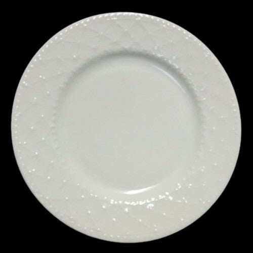 Gibson Designs ROYAL QUILT 6-Salad Plates Embossed Quilt & Dots Dessert White