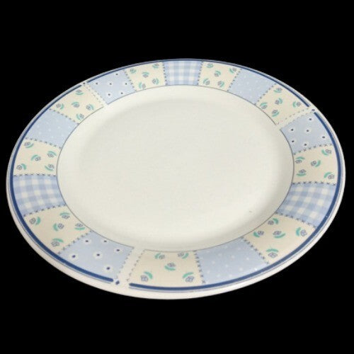 Gibson Designs HOME VALLEY 4-Dinner Plates 10 ½” D Lilac Squares Flowers On Rim
