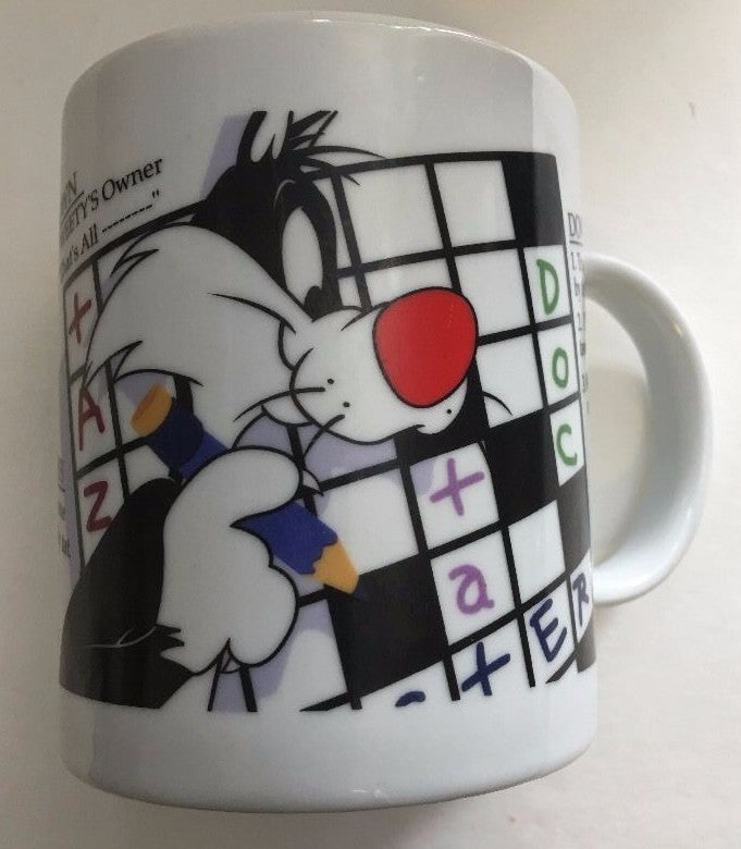 Looney Tunes Sylvester Cross Word Puzzle Hot Coffee Tea Mug Cup 1997 Crossword 