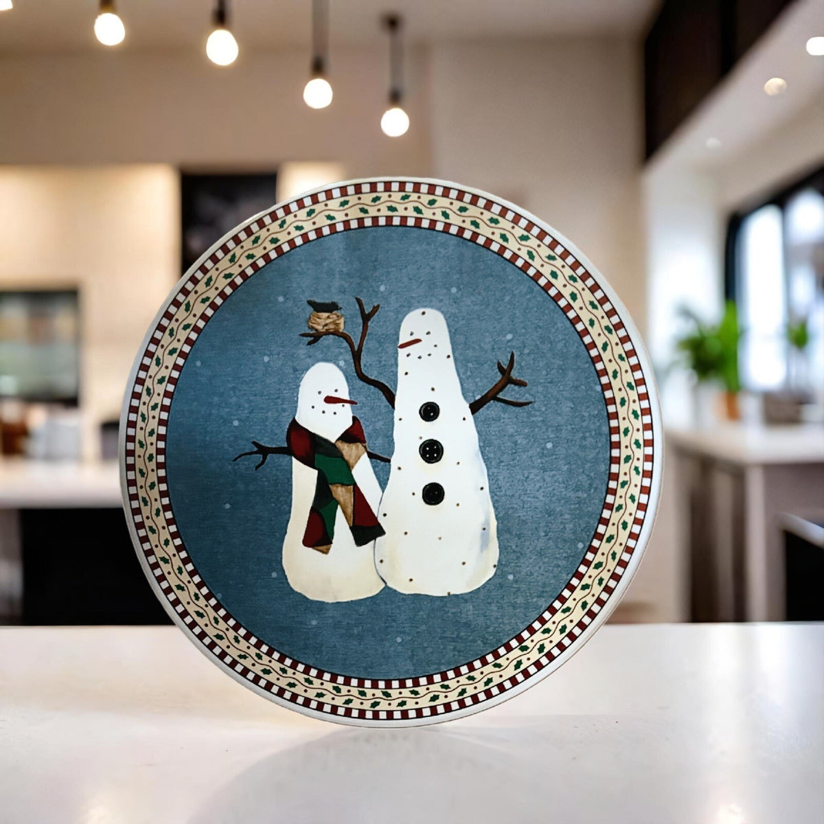 DEBBIE MUMM Trivet Sakura Snowman Stoneware Hot Plate Christmas Holiday 9-1/2"D