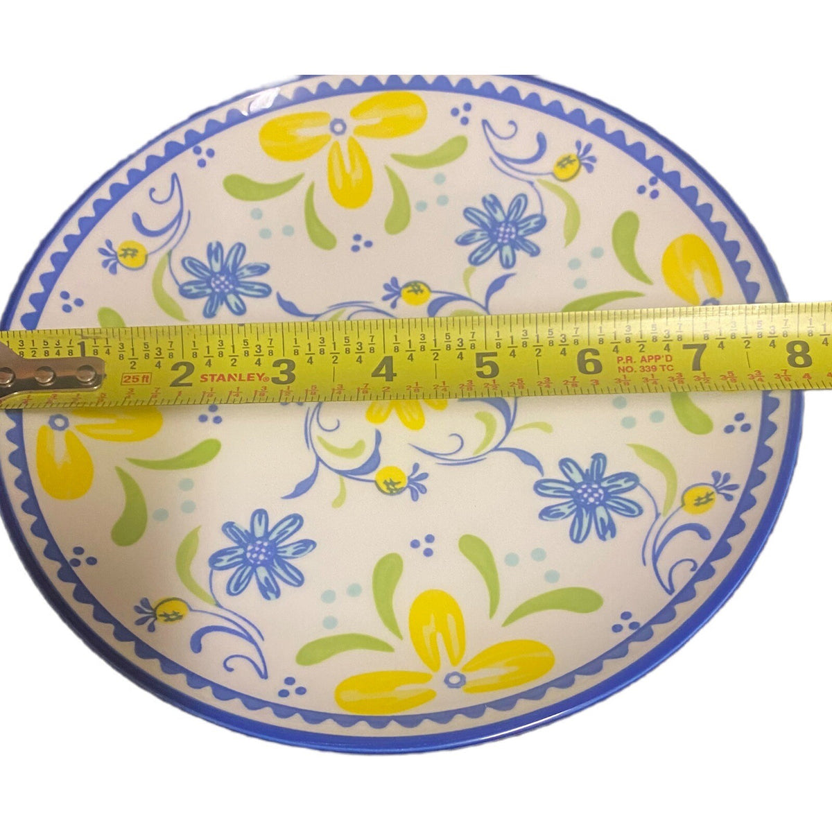 BAUM Tuscany 4-Salad Plates Blue Yellow Floral Ceramic Dessert Dish 8"D