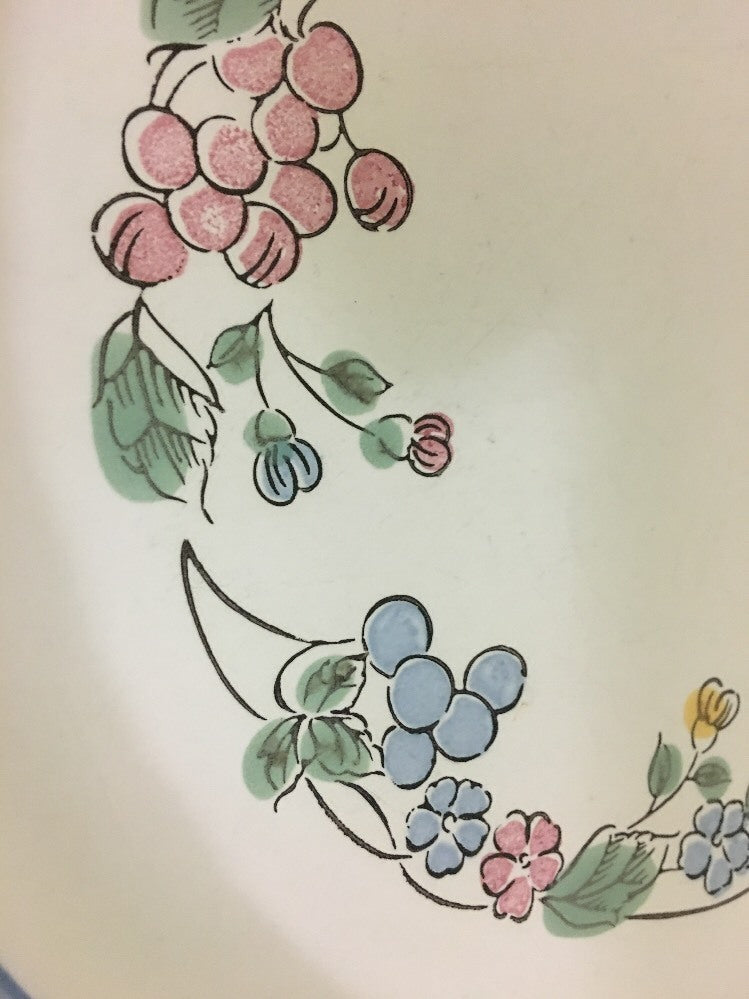 "VINA FERA" Durasafe Dinner Plate Fruits Flowers Blue Trim Oven Safe 10 3/4" D