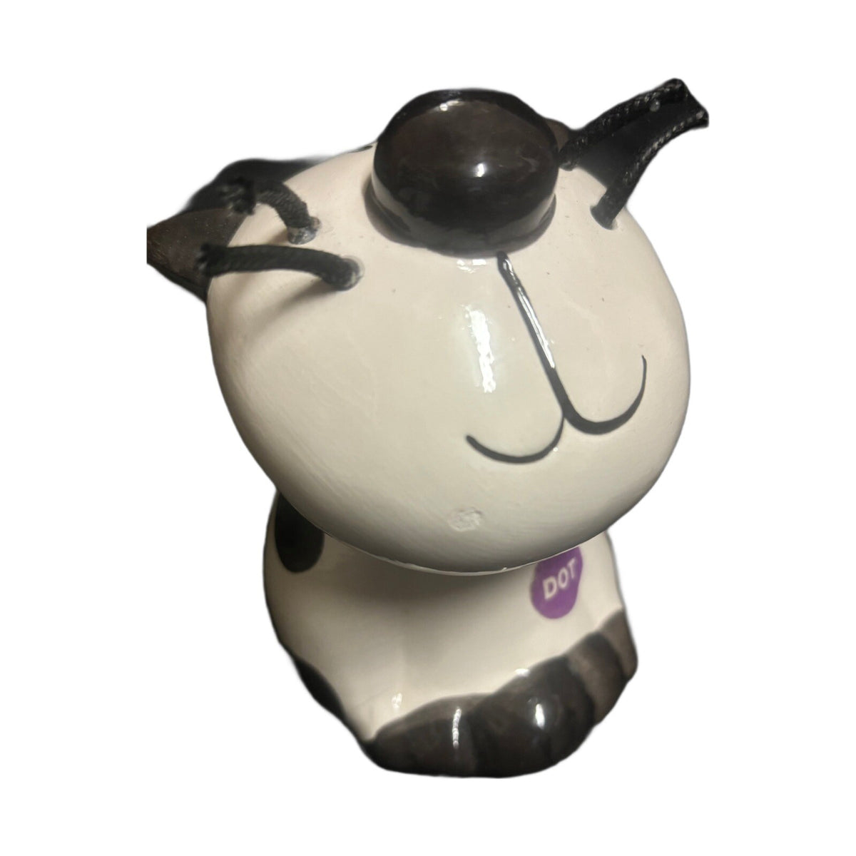 Whimsical Cat Figurine Ceramic Black & White Spotted Polka Dot