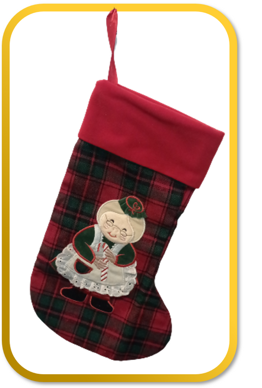 Vintage Avon Santa Mrs Claus Holiday Christmas Stocking Plaid  Red Green