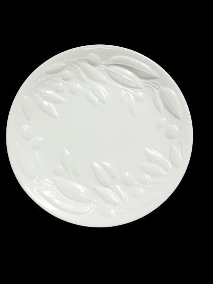 Gibson Designs OLIVE ORCHARD Salad Plate 7 3/8”D White Embossed Olives & Leaves