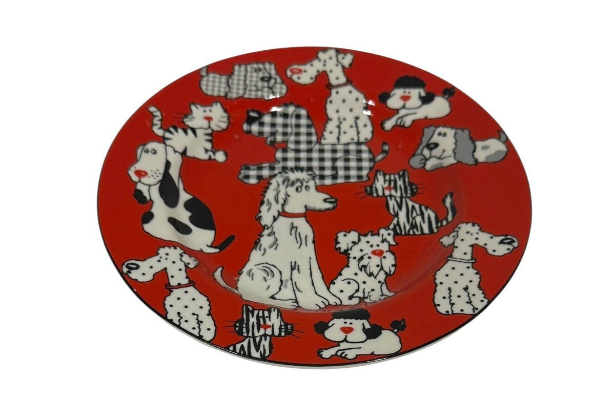 LivingQuarters 4 Salad Plates CARSON PIRIE Dogs Puppies Cats Kittens 8 1/4”D