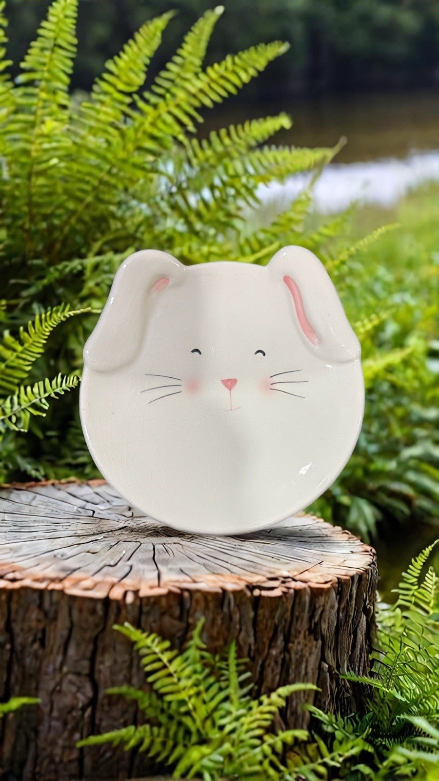 Blossoms & Blooms Bunny Plate 8x7 Ceramic Easter Rabbit Pink Ears Dish