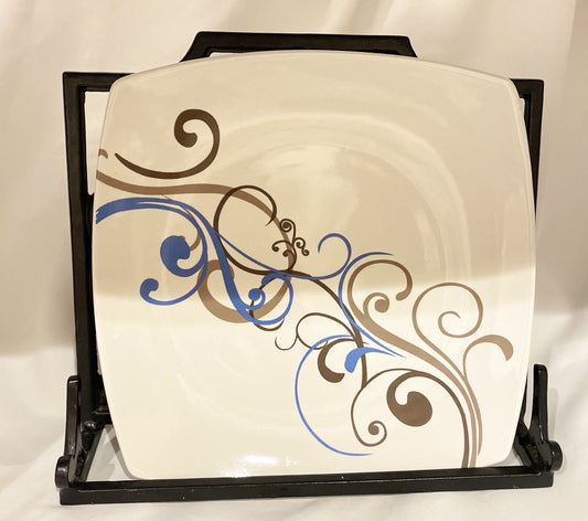 Coventry CHOCO SCROLL 4-Square Dinner Plates Fine China Porcelain  (PTS) Int'l.