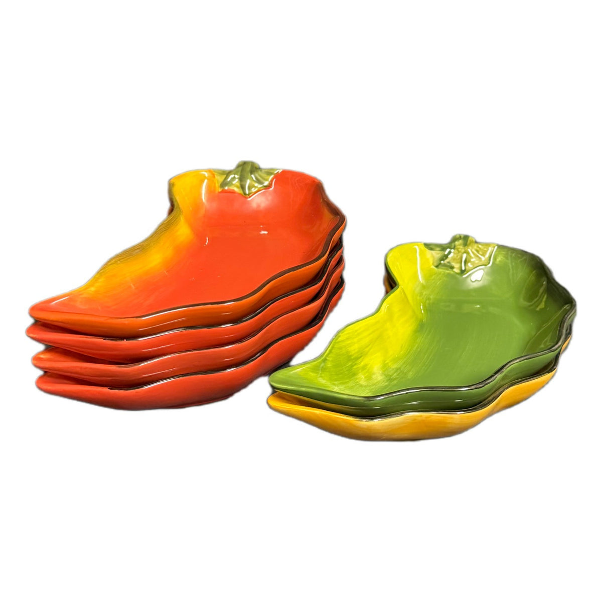 Clay Art “La Mesa” Chili Pepper Plates – Set of 6 – Hand Painted (2002)