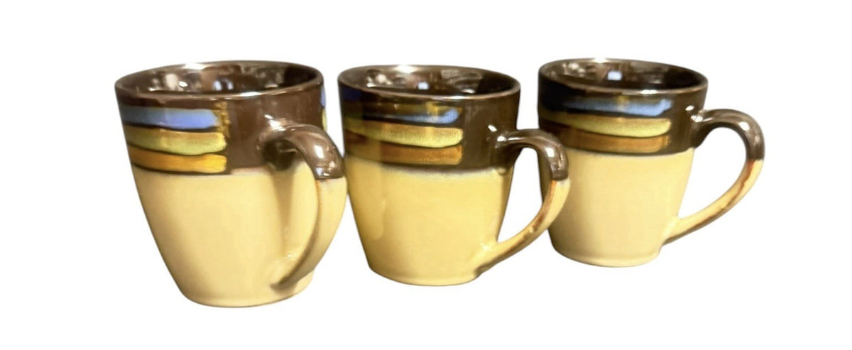 Pfaltzgraff Galaxy Stoneware Coffee Mugs Set of 3 Tan Multicolor Striped 12 Oz.