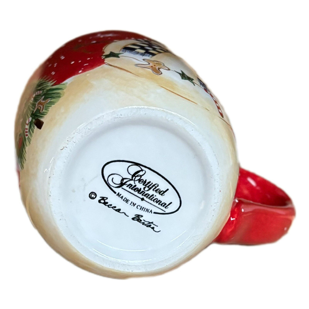 Becca Barton Mug Snowman Certified International Coffee Tea Red Ceramic Cup