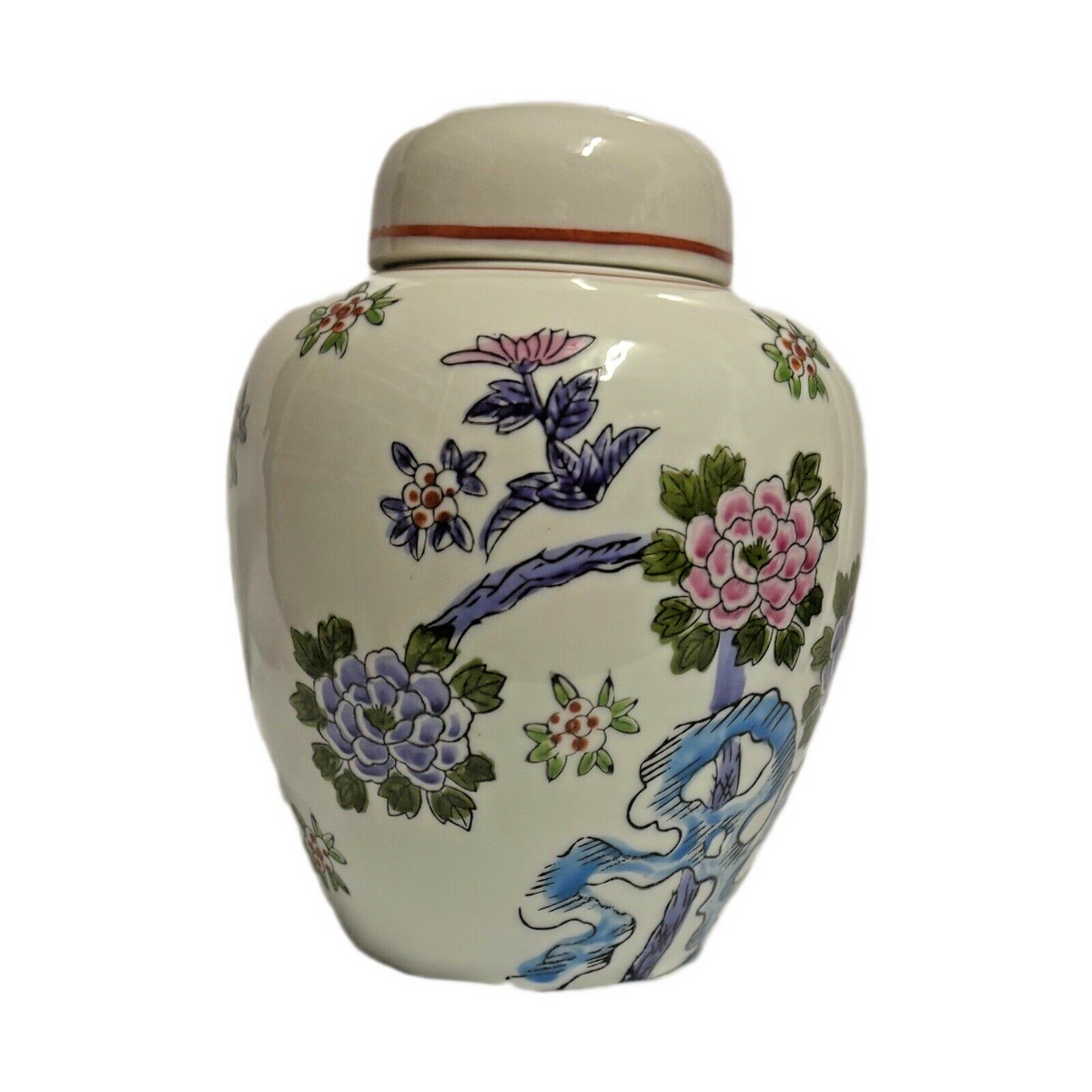 Vintage Japanese Ginger Jar with Lid Hand-Painted Floral Porcelain Design Japan
