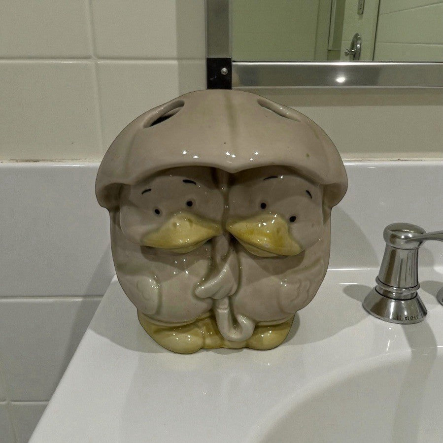 Vintage Andre Richard Japan Porcelain Ducks Under Umbrella Toothbrush Holder