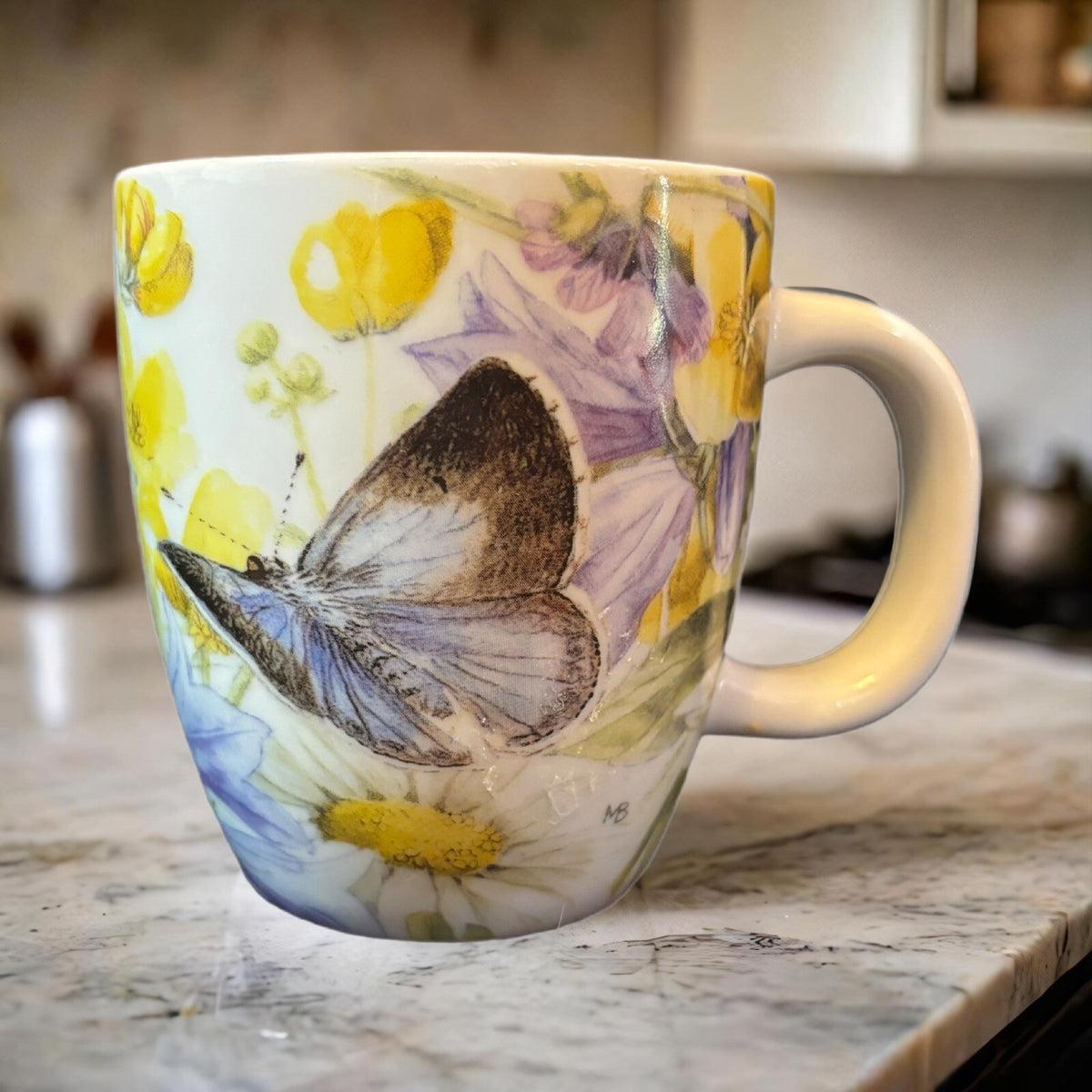 MARJOLEIN BASTIN Hallmark Mug Butterfly Flowers Lady Bug Ceramic Coffee Tea Cup