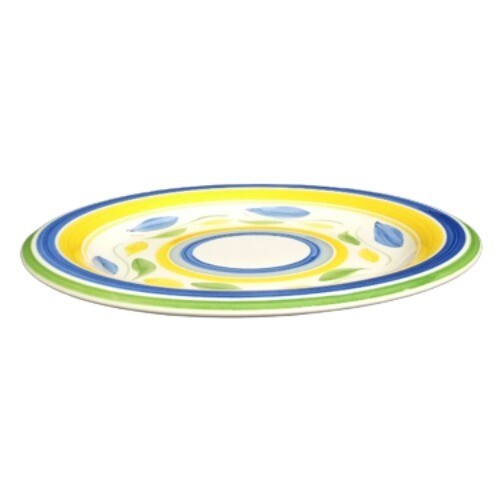 Gibson Everyday Amano Dinner Plates Set of 4 10 1/2” D Blue Yellow Leaves China