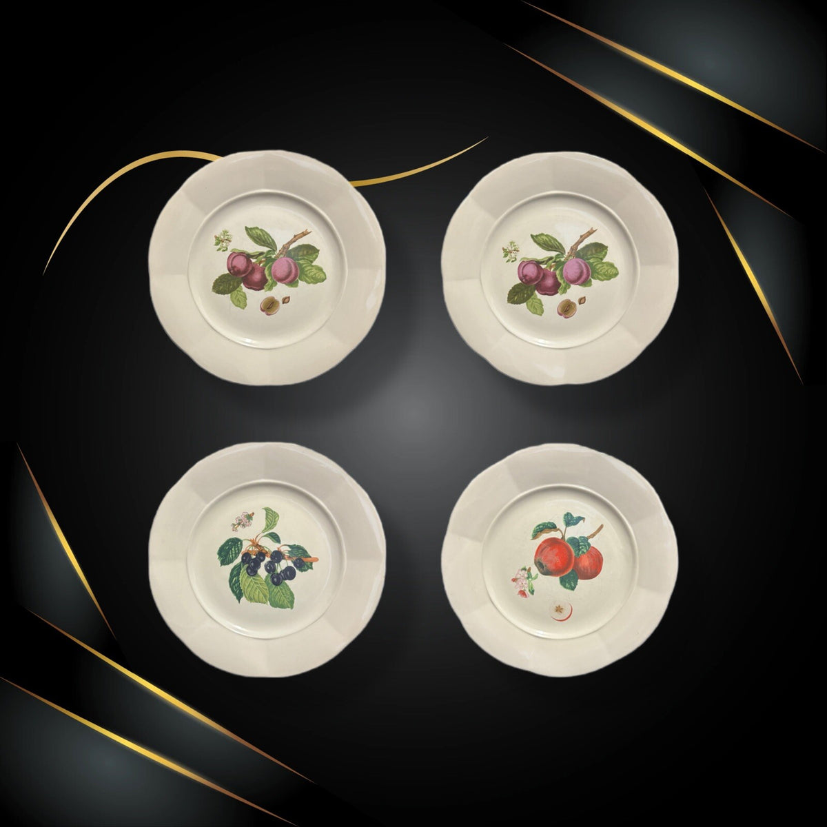 Vintage Gibson Designs 4-Salad Plates Fruit Design Ceramic Dessert Dishes 8.5"D