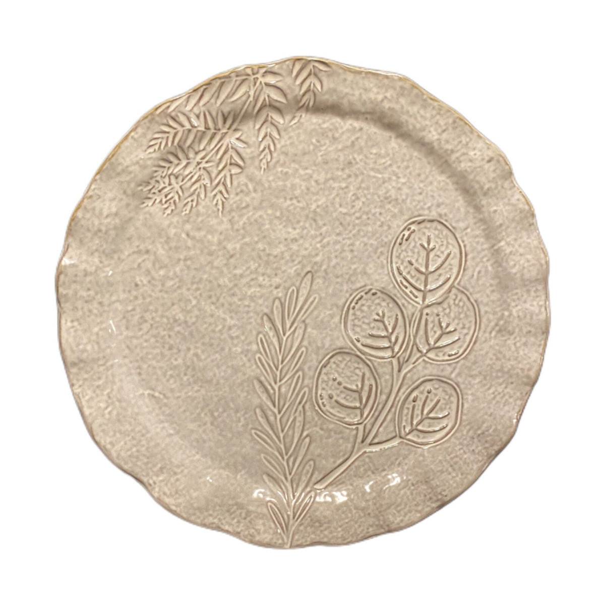 Mud Pie Plate Platter Tray Server VERANDA BOTANICAL Wavy Rim Mottled Stoneware