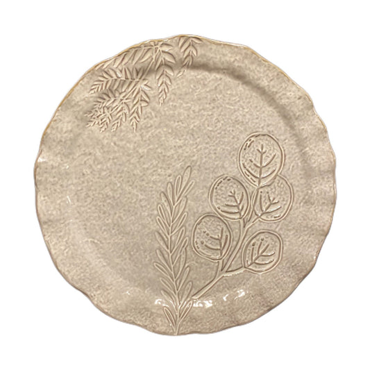 Mud Pie Plate Platter Tray Server VERANDA BOTANICAL Wavy Rim Mottled Stoneware