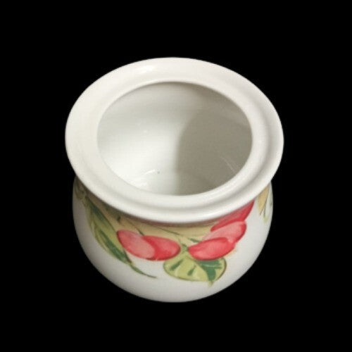 Gibson Designs FRUIT GROVE Sugar Bowl & Lid Cherries Grapes 3 ¾”H White & Fruits