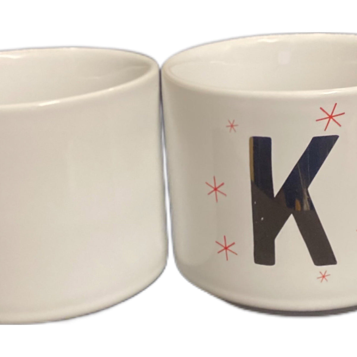 Threshold Monogram K 2-Mugs Gold Letter & Winter Red Starburst Coffee Tea Cup