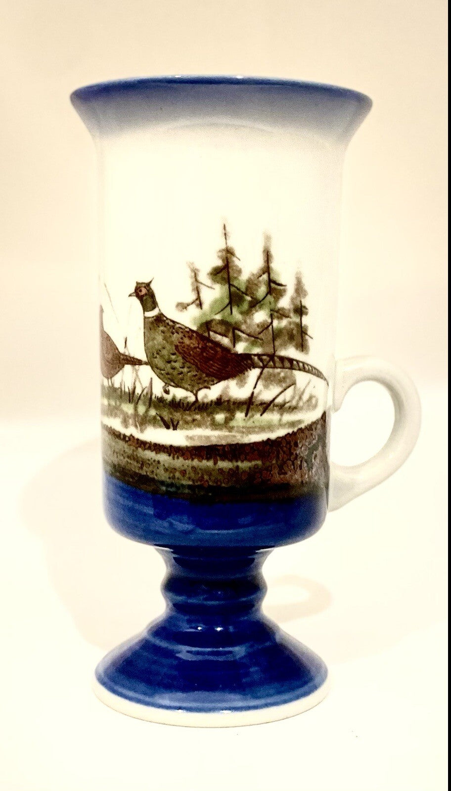 Vintage Otagiri Footed Pedestal Mug Pheasant Irish Cup Stoneware 5 1/2" H