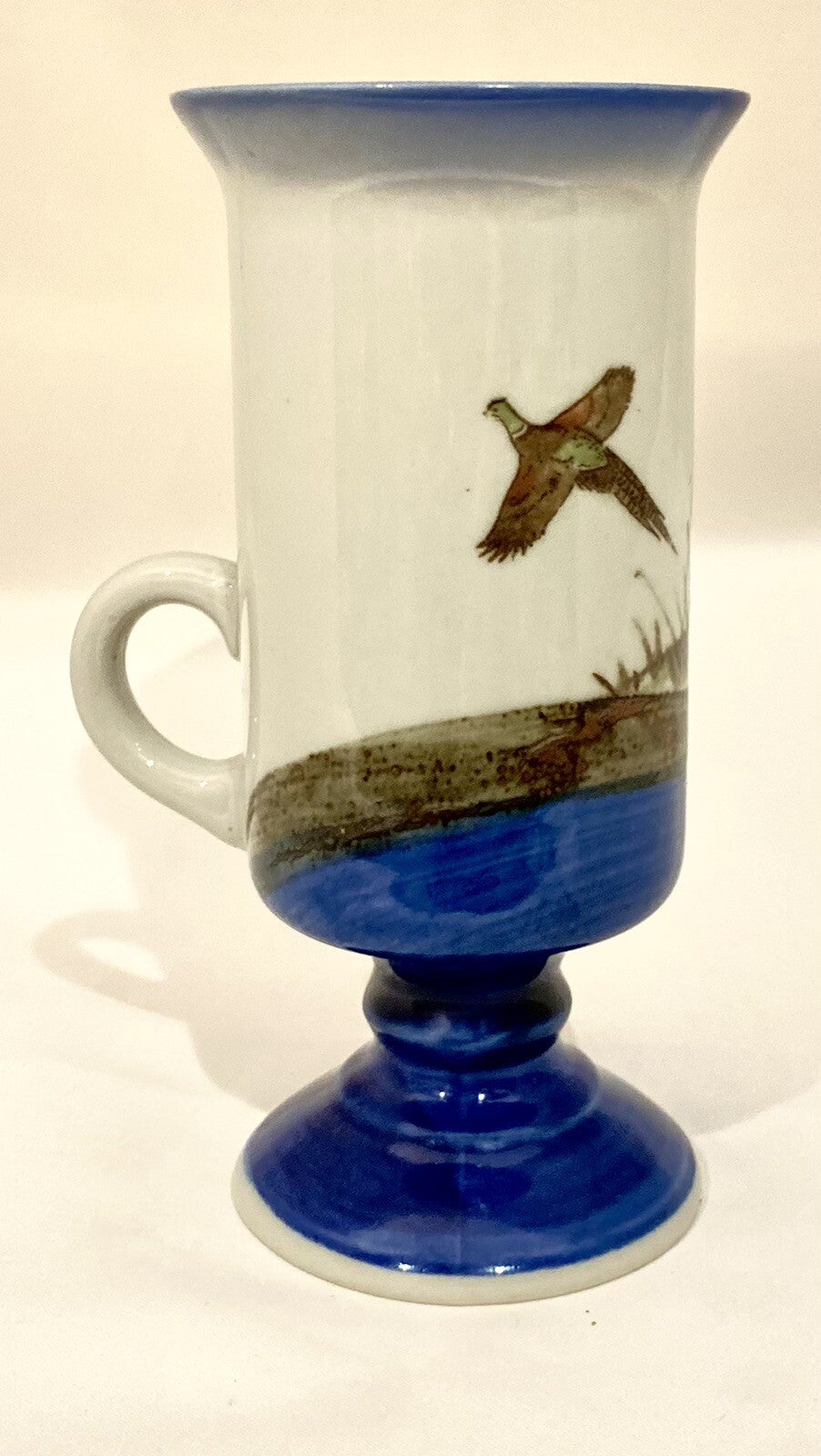 Vintage Otagiri Footed Pedestal Mug Pheasant Irish Cup Stoneware 5 1/2" H
