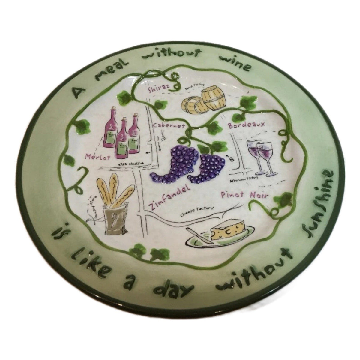 Rene Dubois Napa Valley Wine Trail 4 Salad Plates Quotes Grapes Cheese Wine