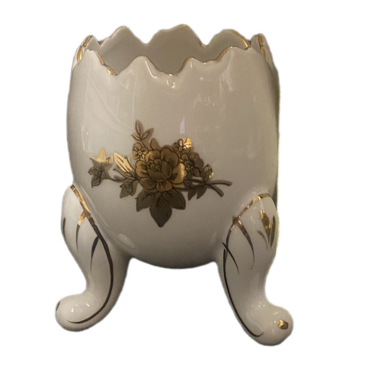 Vintage NAPCOWARE Footed Egg Cup Hand Painted Gold Flower & Trim Vase 3 Legs