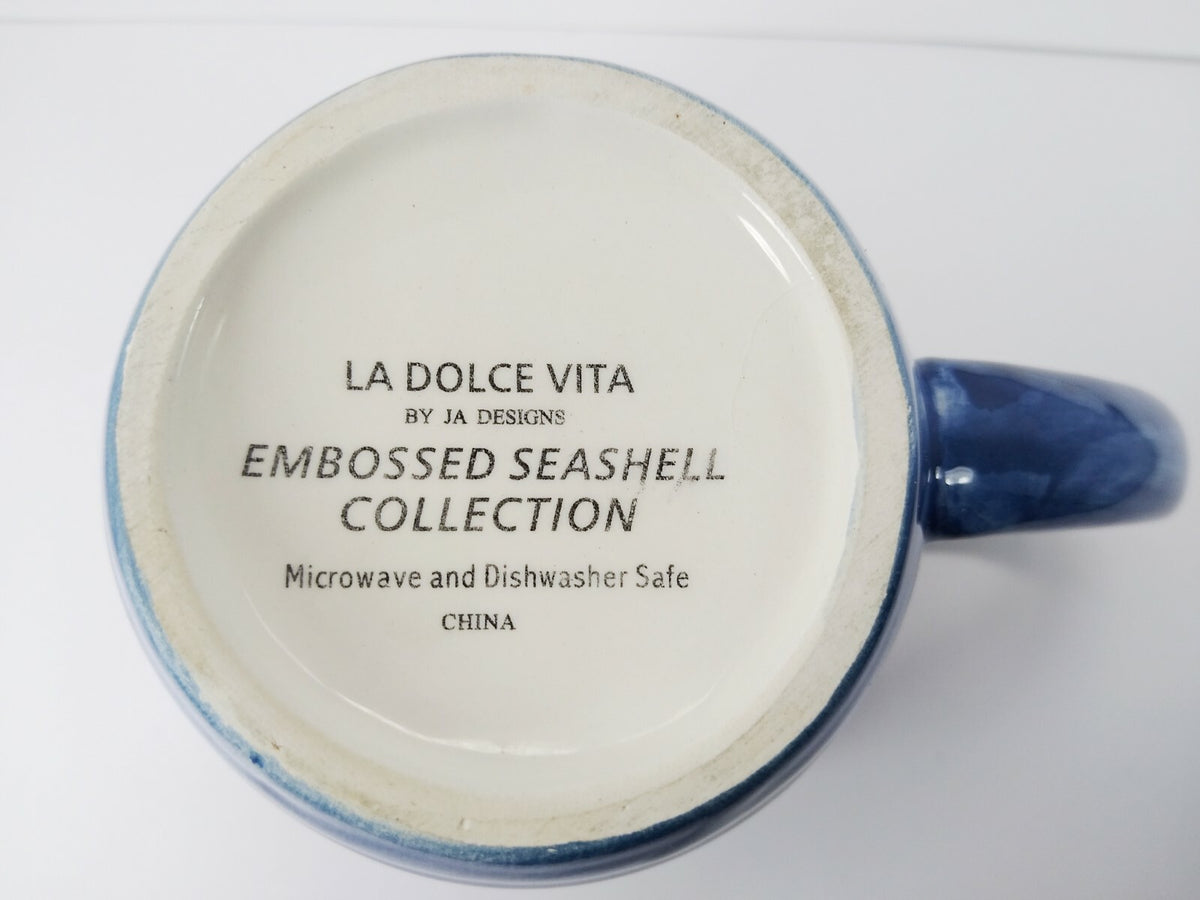 LA DOLCE VITA Mug Embossed Shell Hand Painted Embossed Blue by JA Designs 16 Oz