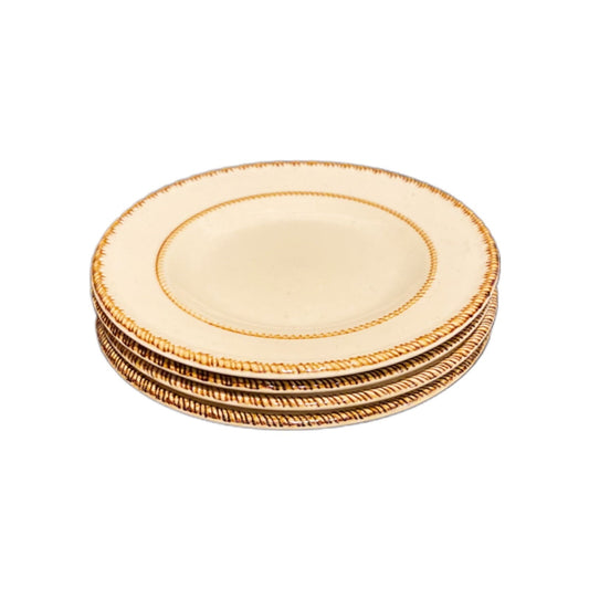 Rare Vintage TAHITI 4-Salad Plates Stoneware Tan Brown Speckled Embossed Border