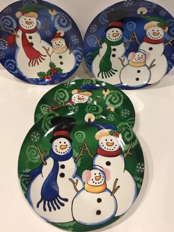 Set Of 4 Christmas Salad/Dessert Plates Snowman-VIGOR