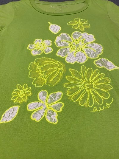 Aeropostale T-Shirt Floral Woman Cotton Top Crew Neck Md. Green Tee