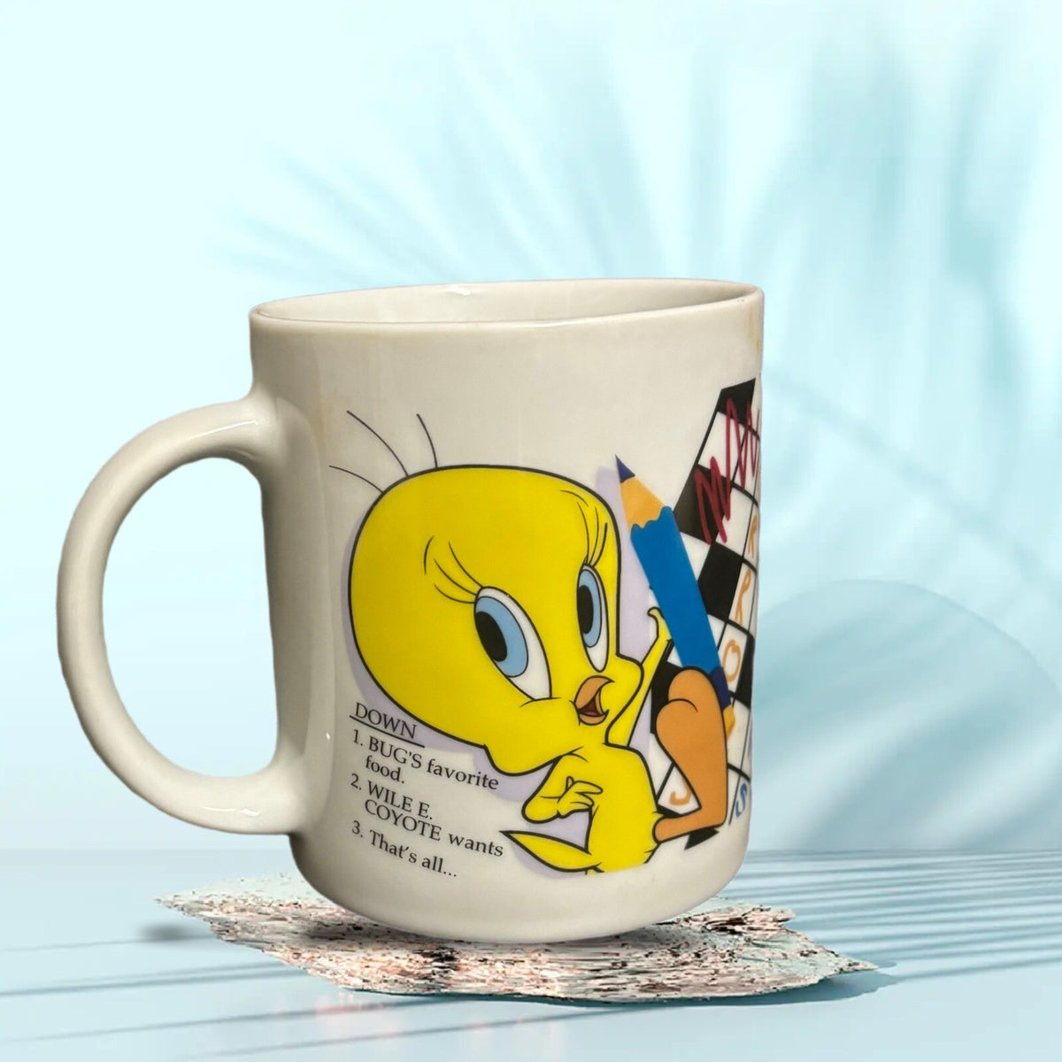 Warner Brothers Mug 1997 Tweety Bird Crossword Puzzle Looney Tunes Coffee Cup