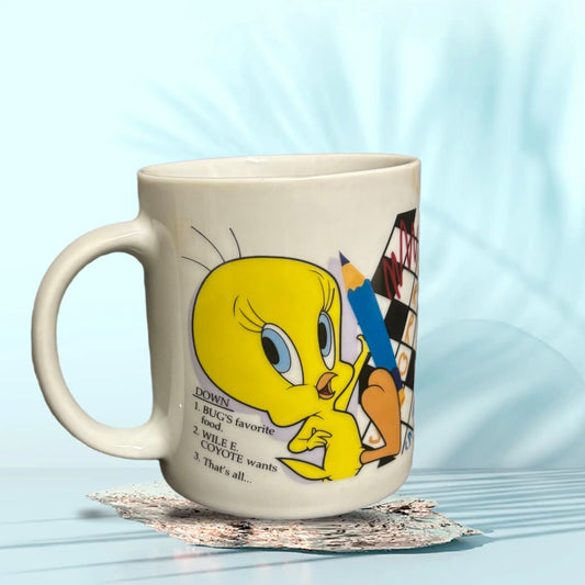 Warner Bros Tweety Bird Crossword Puzzle Coffee Mug — Looney Tunes (1997, Vintage)