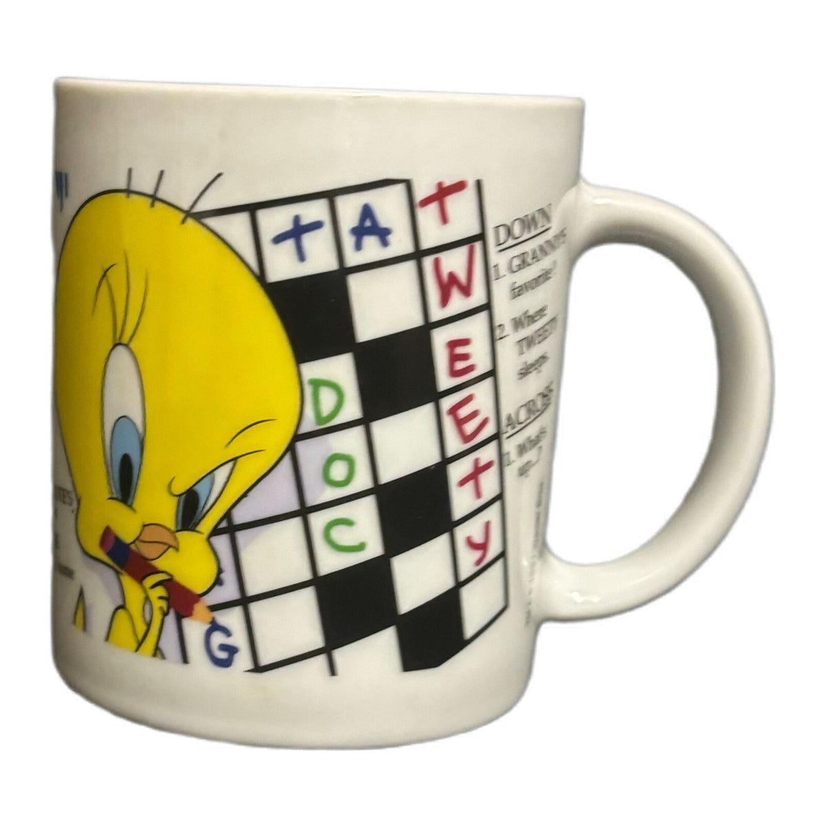 Warner Brothers Mug 1997 Tweety Bird Crossword Puzzle Looney Tunes Coffee Cup