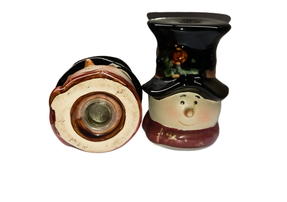 Vintage Ceramic Pottery Snowman Heads Salt and Pepper Shakers 3”H x 2”D