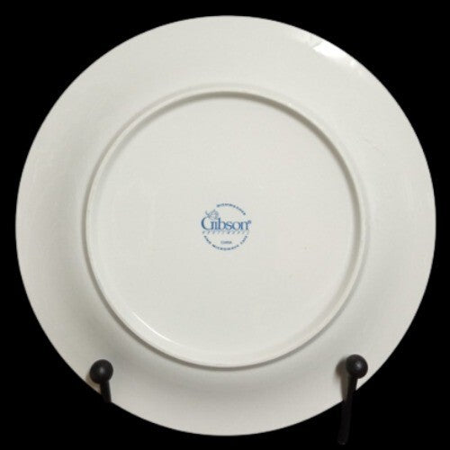 Gibson Designs HOME VALLEY 4-Dinner Plates 10 ½” D Lilac Squares Flowers On Rim