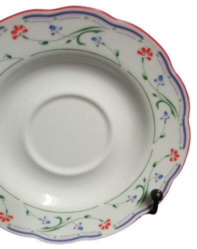 Gibson Designs GRACE 6-Saucers 5 7/8" D Blue Red Flowers Green & Blue Lines