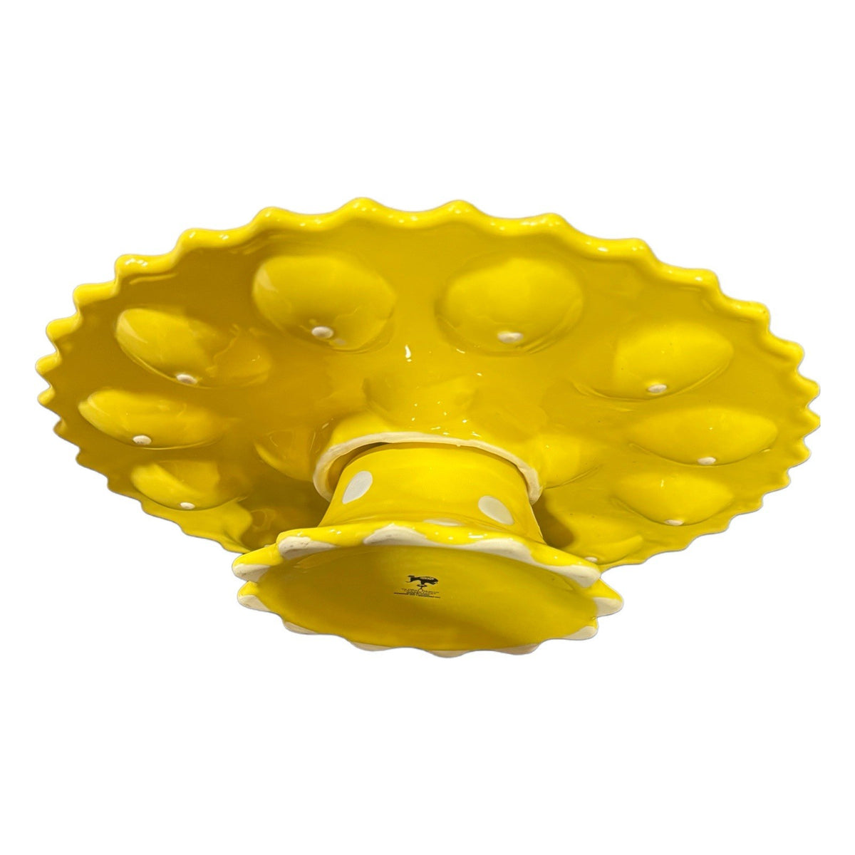 Kate Williams Yellow Deviled Egg Tray Plate 12” Round Holds 16 Eggs Global Desig