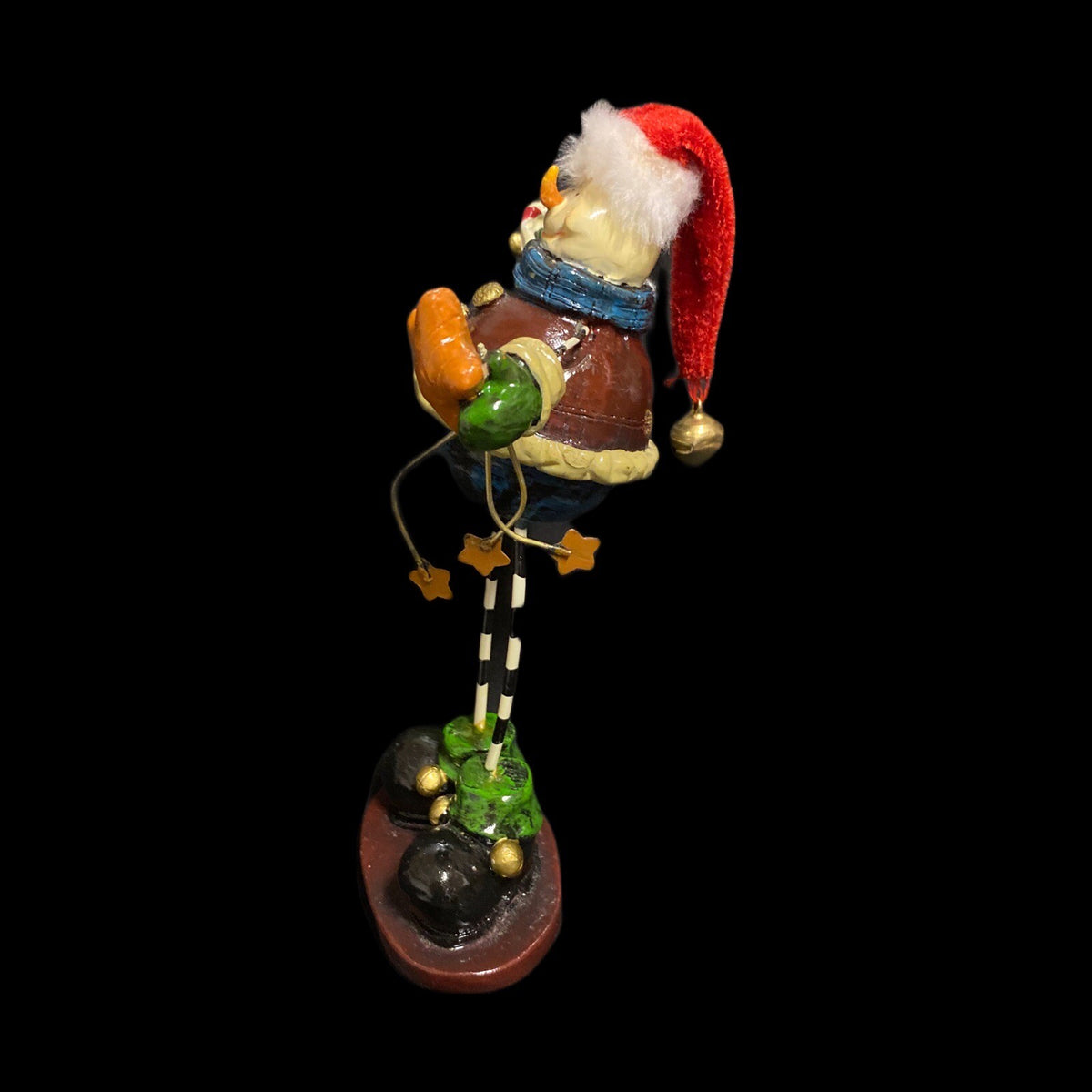 Christmas Snowman Stand Santa Hat With Bell Metal Wire Holding Stars Candy Cane