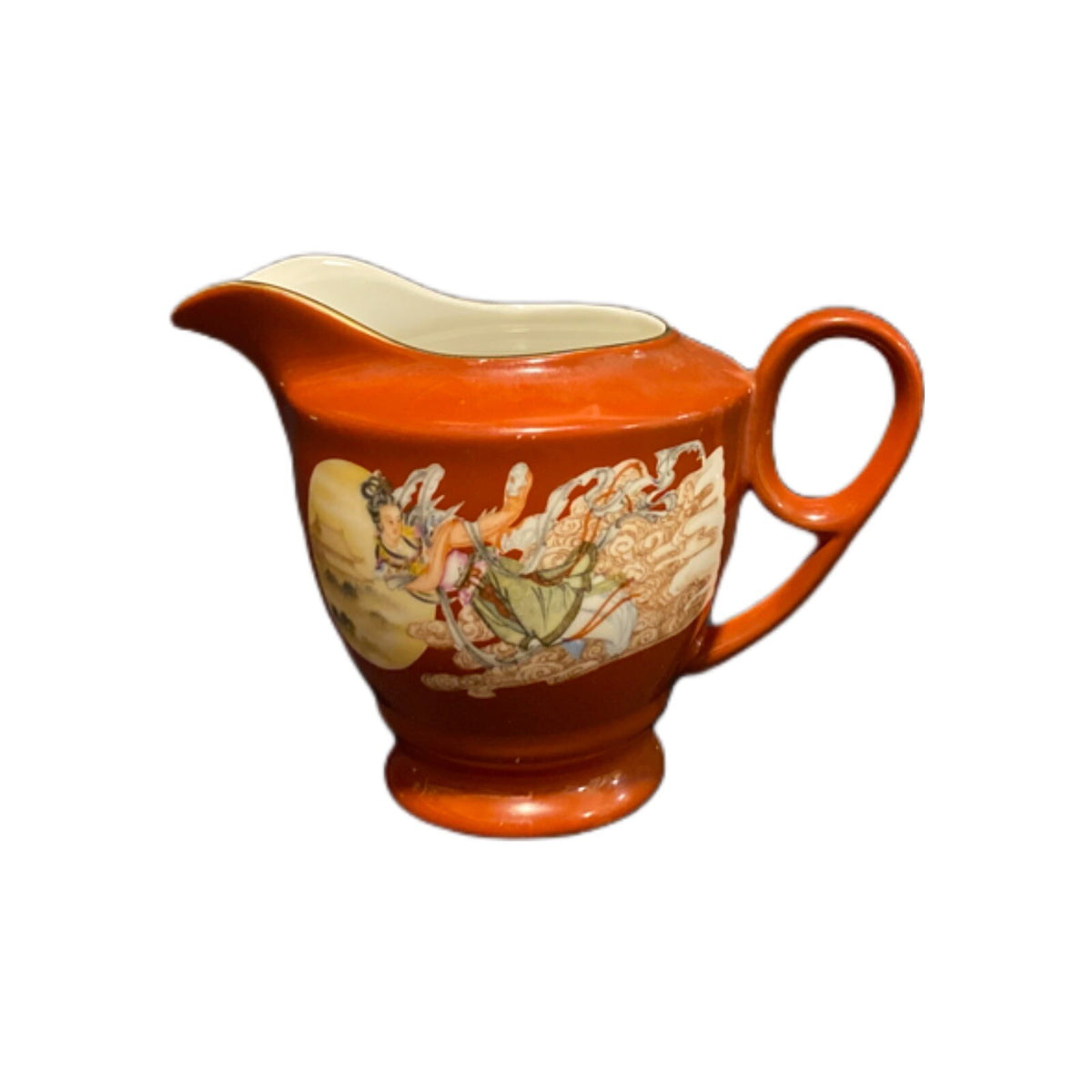 Antique Oriental Tea Set Godess of Wind China Teapot Cup Saucer Sugar Bowl Cream
