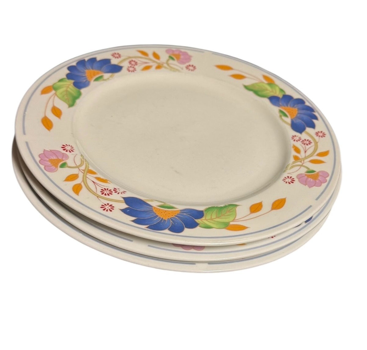 Allied Design Floral Dinner Plates 11” Blue Pink Orange Set of 3