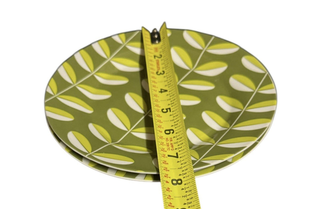 DANICA  2 Salad Plates Porcelain Appetizer Dessert Breakfast Set Green Leaves