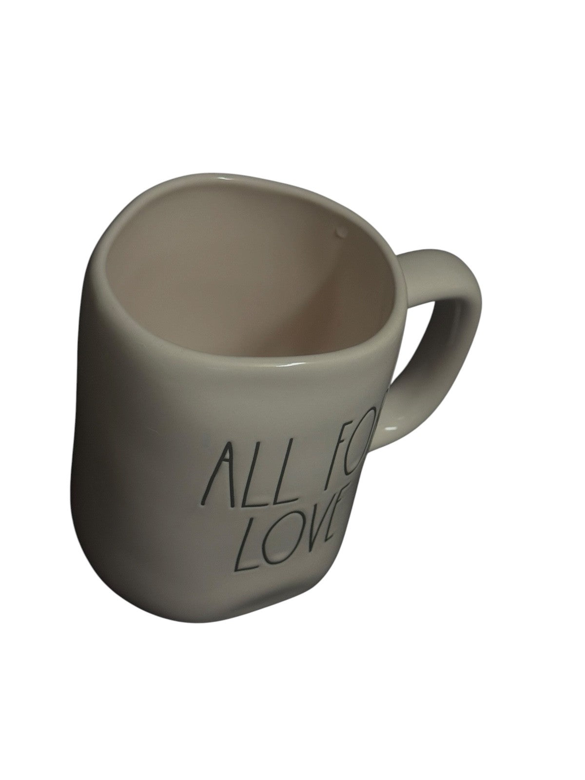 Rae Dunn ALL FOR LOVE Ceramic Coffee Mug White Black Lettering 16 oz