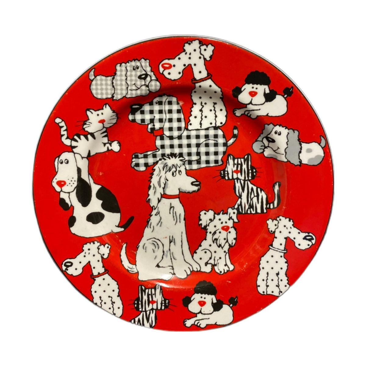LivingQuarters 4 Salad Plates CARSON PIRIE Dogs Puppies Cats Kittens 8 1/4”D
