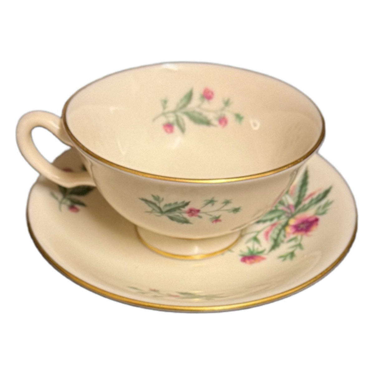Lenox Country Garden W-302 Set of 7 Cups & Saucers USA Floral Gold Trim