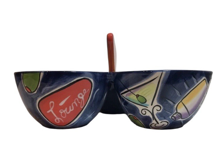 Clay Art Martini Lounge 3 Section Chip Dip Snack Serving Bowl
