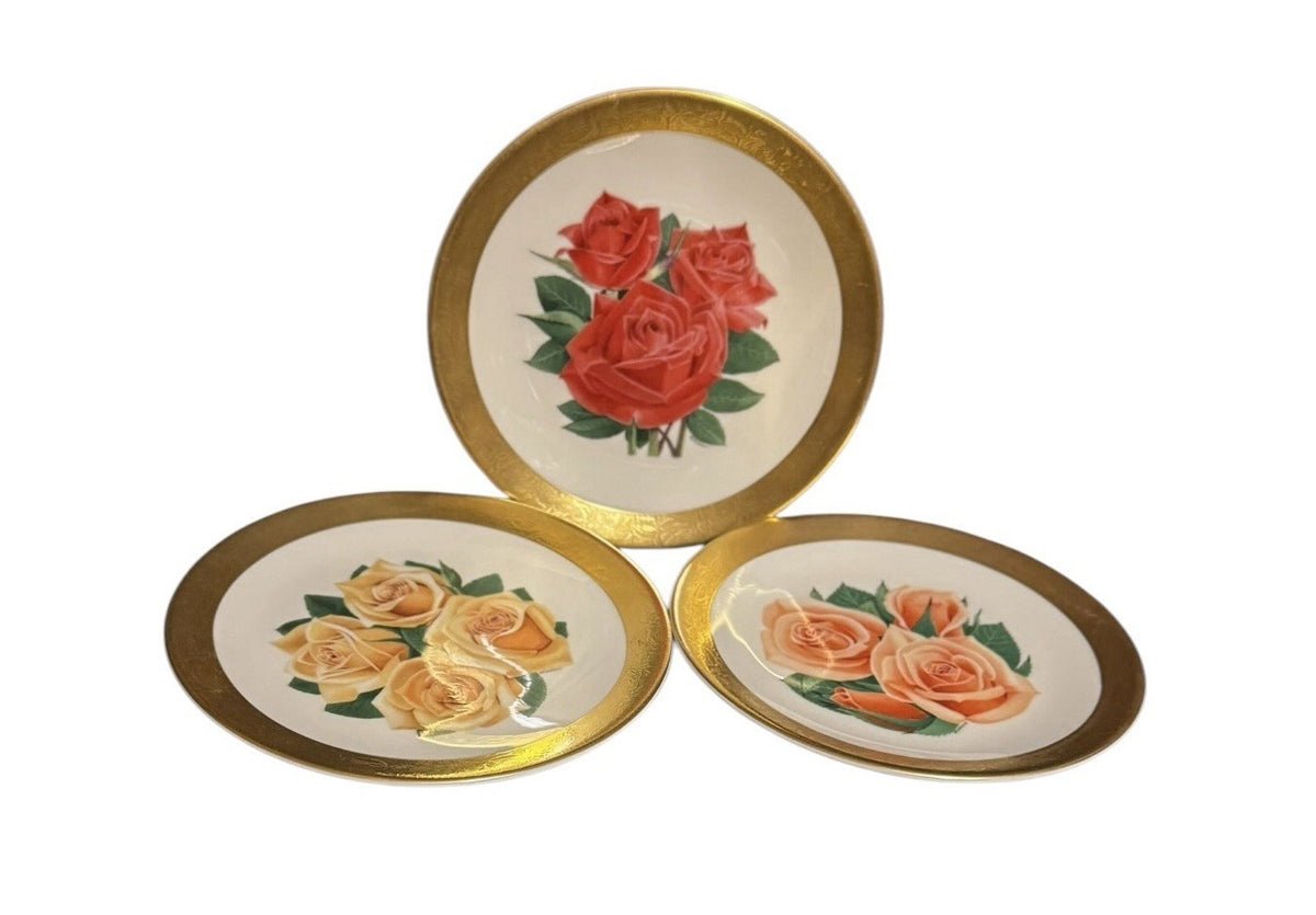 Set of 3 Heritage House Rose Collector Plates 6 5/8” Gold Rim Ltd Ed 7500