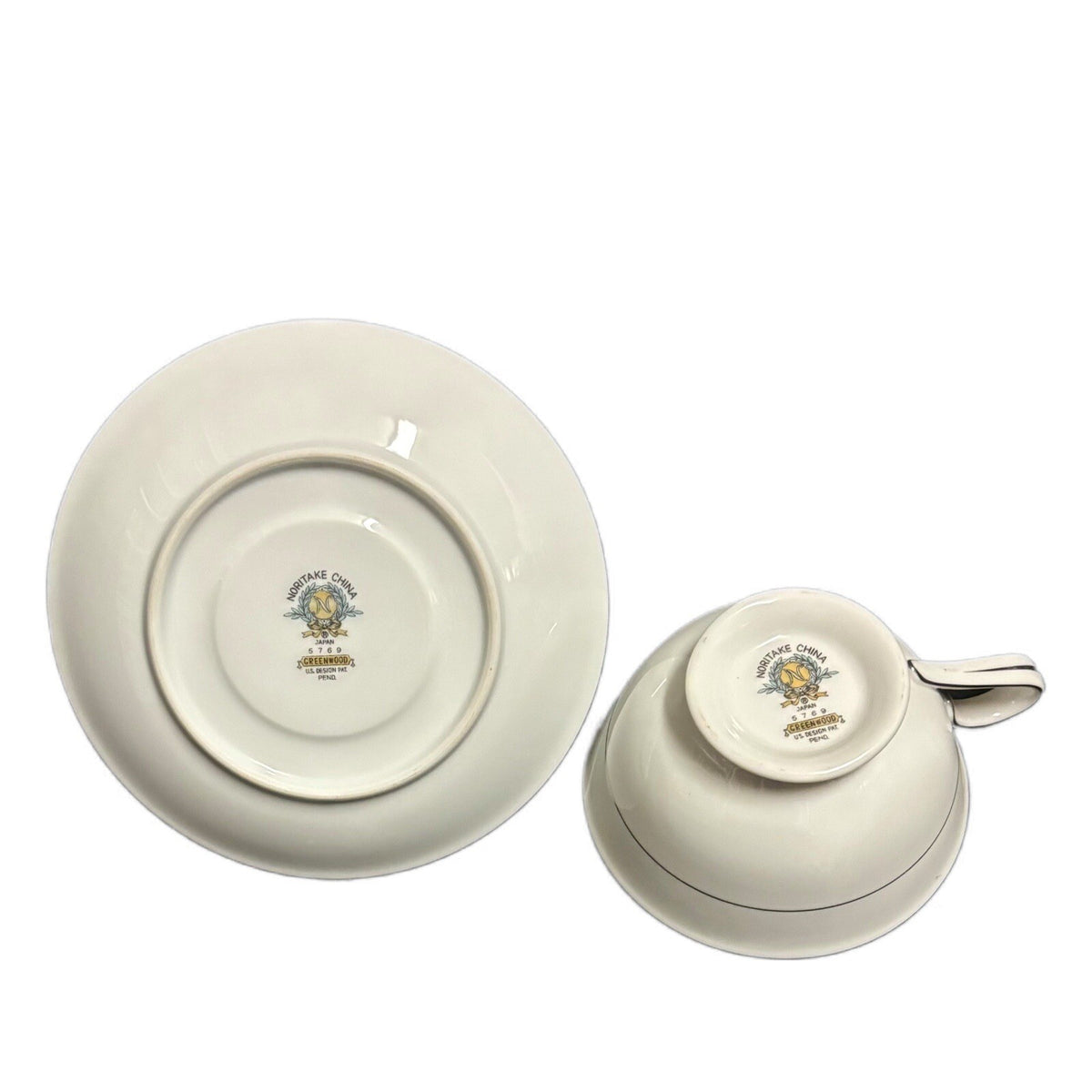 Noritake Greenwood 4-Footed Cups 4 Saucers Tea Set Silver Trim Leaves Japan 5769